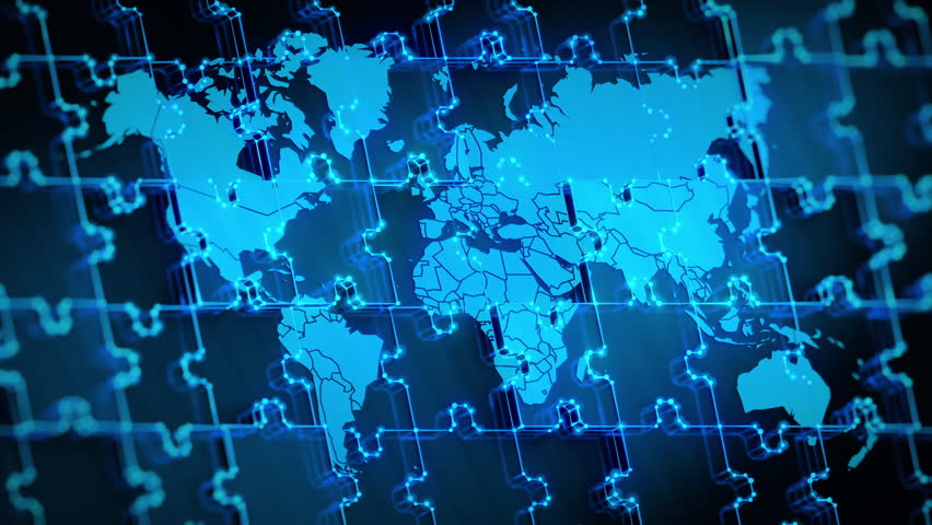 Lowpoly World Map Jigsaw Puzzle Abstract Technology Background Animation. Animated Clear Puzzle for Politics Problem Solving, Geopolitical Synergy Partnership, and Global Crisis Management Concepts