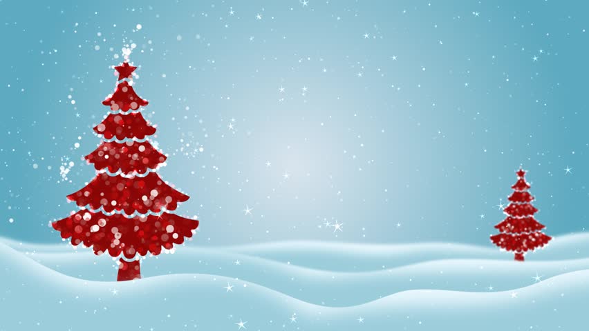 Glittering Red Christmas Tree on a Sparkling Blue Winter Land with Twinkling Stars Seamlessly Loopable Background for Christmas Celebration