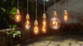 2026 New Year design with glowing Edison bulbs. Warm yellow light and soft blur create a cozy holiday feel for greetings and seasonal ads. 3d rendering not AI - Powered by Shutterstock - Get 15% off with code: PIKWIZARD15