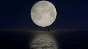 Watch a beautiful moonrise over the ocean at night. Sailboats are silhouetted against the moon's reflection on the calm water. The stars twinkle in the dark sky, creating a peaceful and dreamy scene. - Powered by Shutterstock - Get 15% off with code: PIKWIZARD15