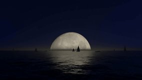 Experience the magic of the night with this captivating video showcasing a stunning moonrise over a serene ocean with sailboats gracefully gliding along the horizon under a starlit sky. - Powered by Shutterstock - Get 15% off with code: PIKWIZARD15