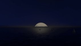 This video features a mesmerizing moonrise over the ocean at night, with the silhouettes of sailboats adding a touch of serenity. The moonlight creates a beautiful reflection on the water, enhancing - Powered by Shutterstock - Get 15% off with code: PIKWIZARD15