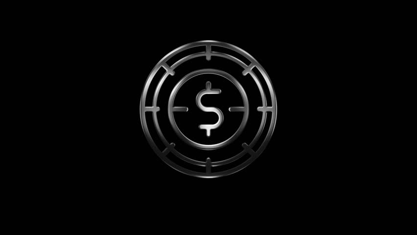 This video features a silver dollar target animation set against a black background. Perfect for adding a touch of sophistication and precision to your finance or business-themed projects.