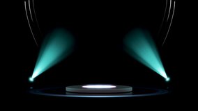 3D render of a glowing white circular stage with two bright teal spotlights shining on it, set against a dark, minimalist background. Ideal for product display, presentations, or futuristic concepts. - Powered by Shutterstock - Get 15% off with code: PIKWIZARD15