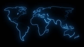 Blue neon world map outline on black background earth - Powered by Shutterstock - Get 15% off with code: PIKWIZARD15