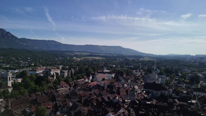Switzerland medieval town baroque architecture style Solothurn Swiss Europe aerial drone