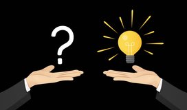 2D vector animation with alpha channel. Two hands in business suits on a transparent background, with a question mark and a light bulb above them, symbolizing problem and solution, idea and decision - Powered by Shutterstock - Get 15% off with code: PIKWIZARD15