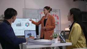 Asian businesswoman presenting financial report on tv screen, receiving applause from colleagues in office meeting - Powered by Shutterstock - Get 15% off with code: PIKWIZARD15