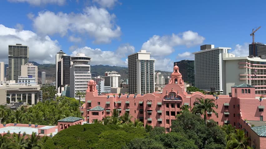 Scenic panoramic aerial Waikiki Beach and Diamond Head vista, Honolulu, Oahu, Hawaii