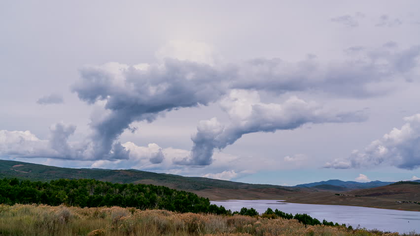 Timelapse of clouds moving over Strawberry Reservoir in Utah.