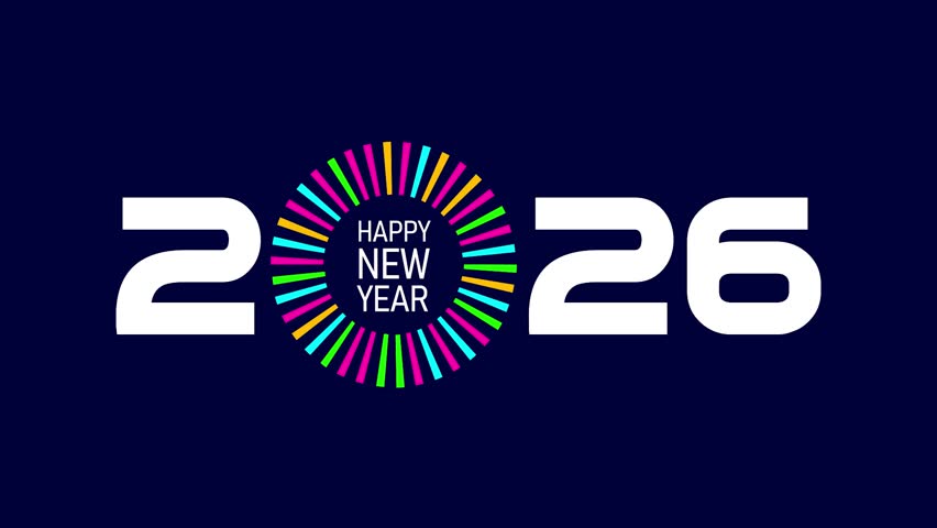 Happy New Year 2026 creative animation or typography animation with multicolor fireworks New Year 2026 party celebration or 2026 animation with vibrant fireworks