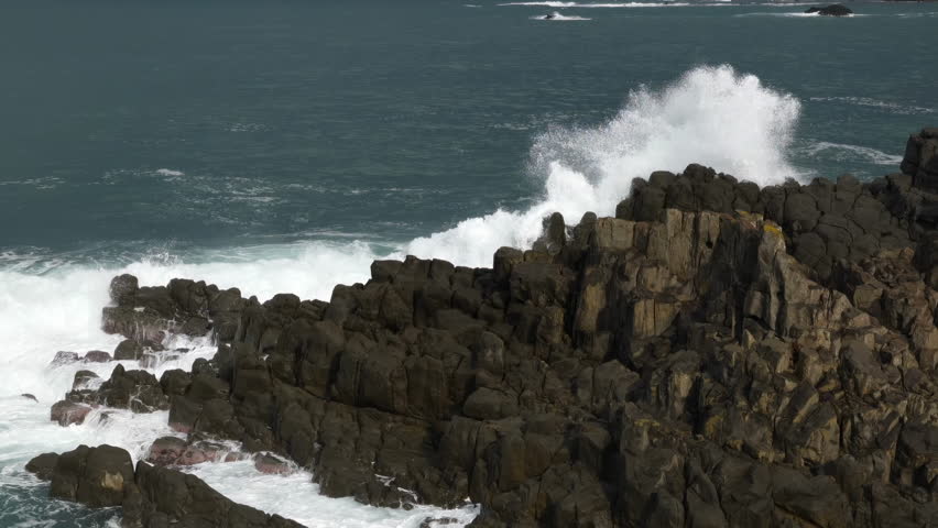 Big Wave Crushing Into Rock (Super Slow Motion): Shot at Tojinbo Cliff in Fukui Prefecture, Japan