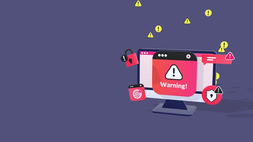 Animated Concept Showing A Warning For Dangerous Websites, Online Scams, And Internet Security Threats With Copy Space For Text. Ideal For Cybersecurity, Phishing Alerts, And Fraud Awareness Themes. - Powered by Shutterstock - Get 15% off with code: PIKWIZARD15