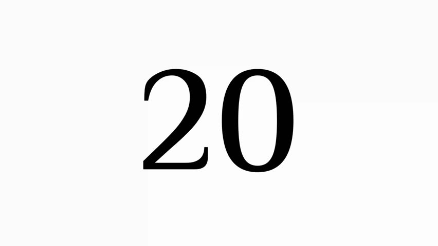 A minimal 20-second countdown timer video on a plain white background, with numbers decreasing each second, perfect for presentations, workouts, events, or time-limited activities.