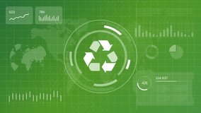 Large recycle symbol surrounded by data points and charts video for topics like green technology waste management circular economy and ecological initiatives - Powered by Shutterstock - Get 15% off with code: PIKWIZARD15