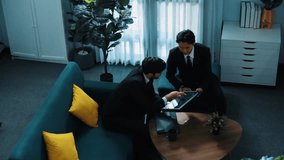 Top view of professional executive manager looking at financial graph and making contract with businessman at meeting. Cooperative diverse people shake hands and making business deal. Directorate. - Powered by Shutterstock - Get 15% off with code: PIKWIZARD15