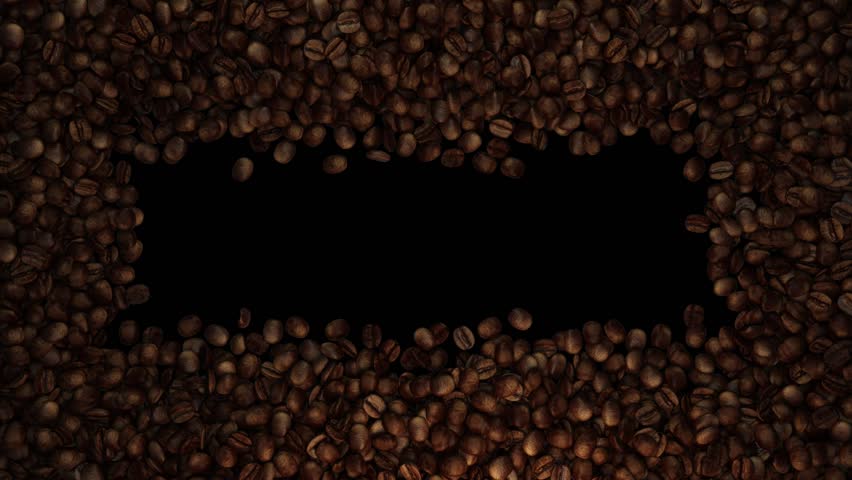 Super slow motion of coffee beans flying collision on back background. 3D animation transparent background for logo intro