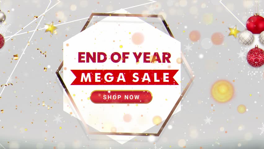 end of year mega sale motion graphic banner with sparkle background