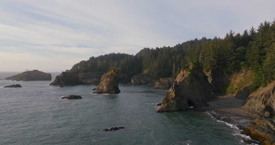 Scenic coastal cliffs at Samuel H Boardman State Park, Oregon at sunset