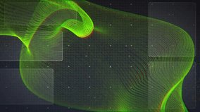 Neon-green ribbon entering from left undulating across grid, activating HUD and updating panels. Futuristic, digital, high-tech, interface, data, visualization, innovation - Powered by Shutterstock - Get 15% off with code: PIKWIZARD15