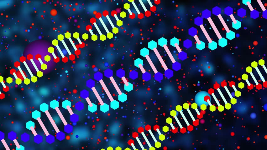 On start ribbon helices drifting creating particle cloud spawning translucent helix visualizing DNA. Biomolecular, innovation, science, digital, futuristic, abstract, visualization - Powered by Shutterstock - Get 15% off with code: PIKWIZARD15