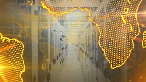 Glowing map outline fading initiating rotating globe visualizing network data over servers. Geospatial, digital, futuristic, technology, innovation, analytics, connectivity - Powered by Shutterstock - Get 15% off with code: PIKWIZARD15