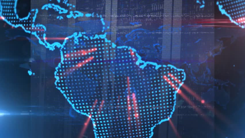 Globe materializing triggers red beams shooting, rotating, shrinking into aperture revealing racks. Technology, networking, cybersecurity, data, digital, innovation, infrastructure