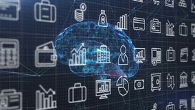 Emerging holographic brain pulsing and rotating while financial icons orbit, showing business data. Holographic, neural, animation, data, technology, futuristic, digital - Powered by Shutterstock - Get 15% off with code: PIKWIZARD15