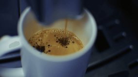 Coffee Machine Pouring Espresso Into White Cup. Freshly Brewed Coffee, Morning Wake-Up Drink, Hot Beverage Preparation, Foamy Crema Surface, Modern Coffee Culture, Automatic Espresso Maker Caffeine - Powered by Shutterstock - Get 15% off with code: PIKWIZARD15