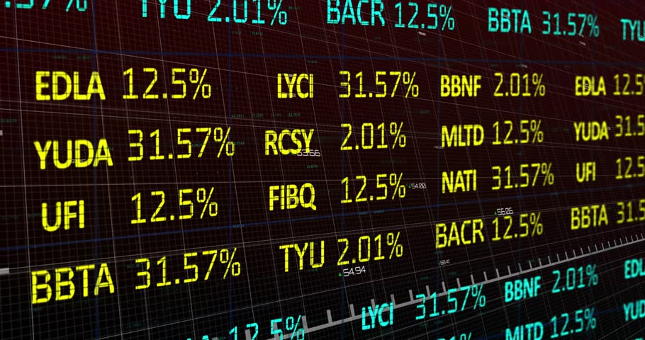 Board loading percentages climbing, peaking, falling and red line oscillating showing volatility. Finance, stockmarket, dataanalysis, technology, investment, trading, digital