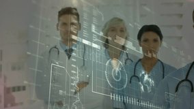 Medical team activating medical interface in corridor with rotating globe highlighting health data. Hospital, healthcare, technology, professionalism, innovation, teamwork, diagnostics - Powered by Shutterstock - Get 15% off with code: PIKWIZARD15
