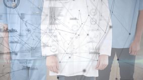 Medical team standing in corridor, watching network overlay fading and camera zoom revealing unity. Healthcare, teamwork, digital, innovation, professionalism, unity, technology - Powered by Shutterstock - Get 15% off with code: PIKWIZARD15