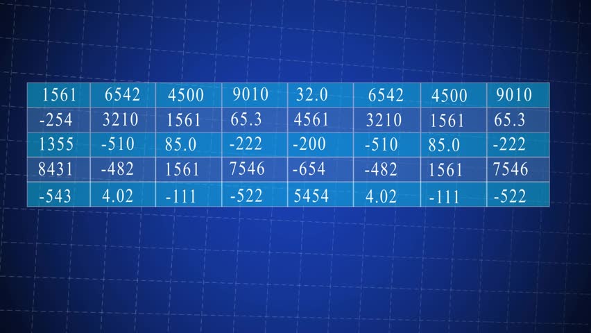 On load, data table projecting over blue grid, histogram bars rising, trend lines visualizing data. Finance, analytics, visualization, dashboard, data, digital, technology - Powered by Shutterstock - Get 15% off with code: PIKWIZARD15
