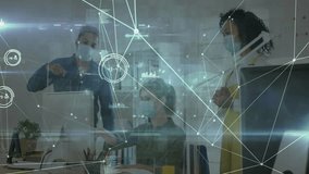 Team in office reviewing business data as male pointing activating holographic charts and graphs. Collaboration, digital interface, data visualization, teamwork, futurism, office environment, - Powered by Shutterstock - Get 15% off with code: PIKWIZARD15