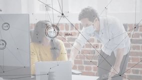 Business coworkers starting data analysis upon man pointing at monitor and woman typing insights. Collaboration, teamwork, office, modern, productivity, communication, digital - Powered by Shutterstock - Get 15% off with code: PIKWIZARD15