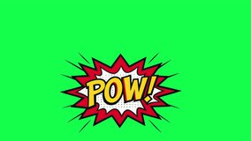 Animated 'POW!' comic book explosion text effect on a green screen. Ideal for adding a powerful, dynamic visual impact and emphasizing sudden action, surprise, or a strong hit in your video projects. - Powered by Shutterstock - Get 15% off with code: PIKWIZARD15