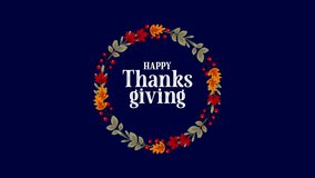 Happy Thanksgiving Animation. Wreath Frame with Autumn Leaves and Berries on Dark Blue Background. - Powered by Shutterstock - Get 15% off with code: PIKWIZARD15