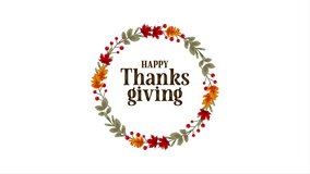 Happy Thanksgiving Animation. Wreath Frame with Autumn Leaves and Berries on White Background. - Powered by Shutterstock - Get 15% off with code: PIKWIZARD15