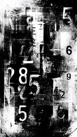 Fast Motion Abstract Grunge Numbers in Vertical Video Loop. Ideal for Social Media Stories, Reels, and Mobile Content