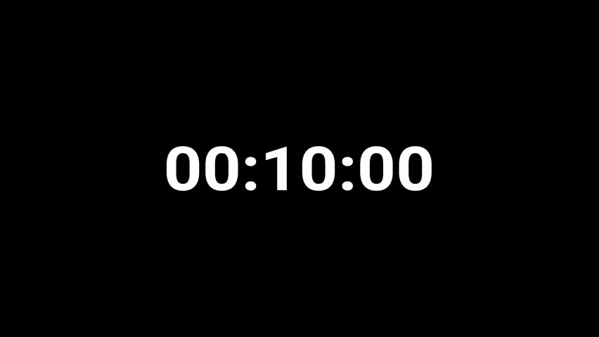 10 second countdown timer animation with minute, seconds and milliseconds, ten second countdown timer on a transparent background.	