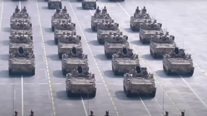 China, Beijing, September 3, 2025: China’s 2025 Victory Day military parade to mark 80th anniversary of end of WWII, military equipment
