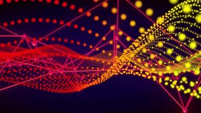 Emerging red wave shifting right triggers yellow dots weaving pink lattice showing color transition. Abstract, digital, motion, geometric, vibrant, futuristic, network - Powered by Shutterstock - Get 15% off with code: PIKWIZARD15