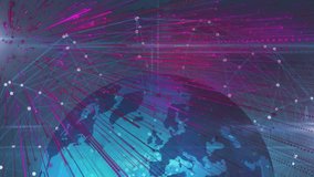 Magenta light emerging from top left sparking streaks, globe rotating nodes pulsing forming network. Futuristic, technology, connectivity, digital, cyberspace, network, innovation - Powered by Shutterstock - Get 15% off with code: PIKWIZARD15