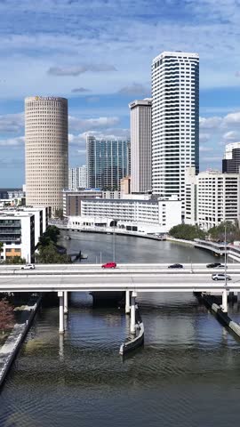 Tampa Skyline At Tampa In Florida United States. Downtown Cityscape. Corporate Buildings Background. Tampa Skyline At Florida United States. High Rise Buildings. Business District.