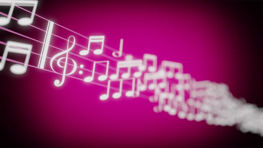 Music notes on a staff with purple background - 3D 4k animation (3840 x 2160 px). 
