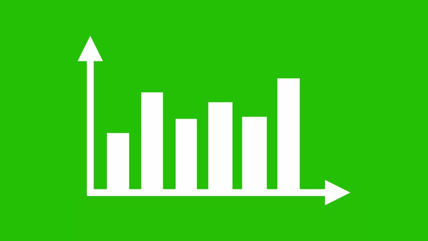Animated video of  graph column chart. Vertical bar diagram with bouncing animation on white and green screen, for data analytics and comparison infographic. 4k animation