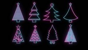 4k Loop blue and purple Neon Glowing christmas tree Isolated on Black Background. - Powered by Shutterstock - Get 15% off with code: PIKWIZARD15