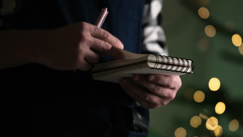 Waiter Writing A Christmas Order In A Restaurant