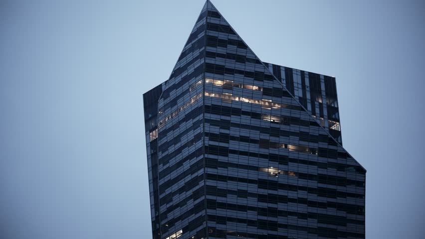 Modern High Glass Tower Building Located In The Central Business Part Of Warsaw