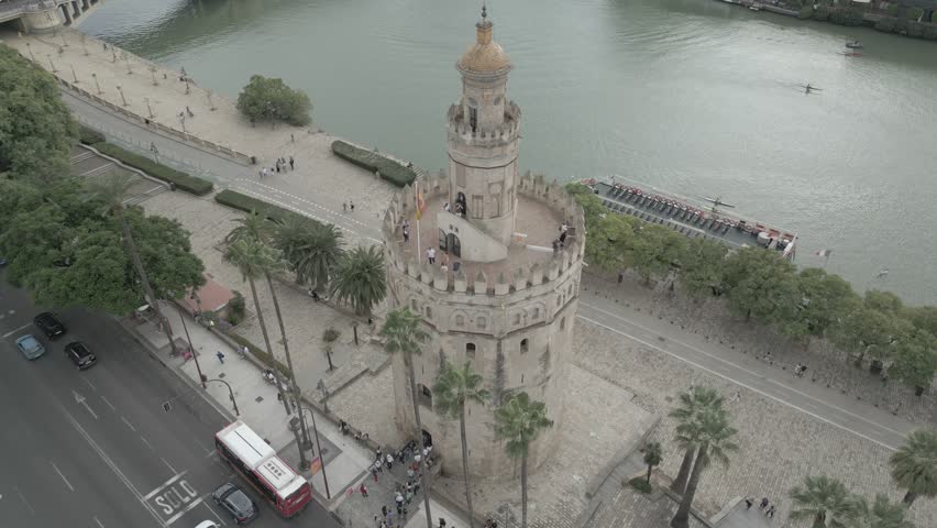 Aerial view of the Torre del Oro, Seville, Spain